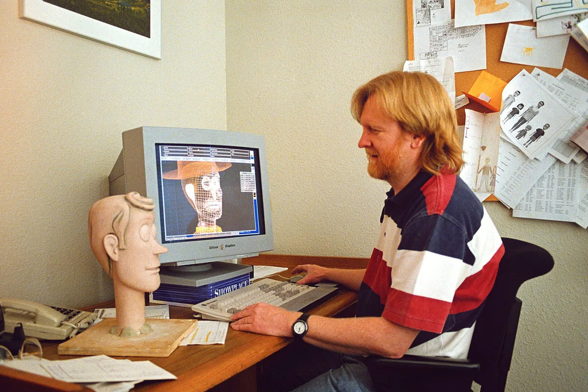 Bill Reeves, an animator at Pixar, working on Toy Story using the company’s RenderMan software.