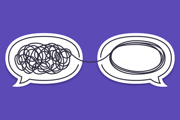 An image of two vectorized chat bubbles representing two steps of complex to lean communication