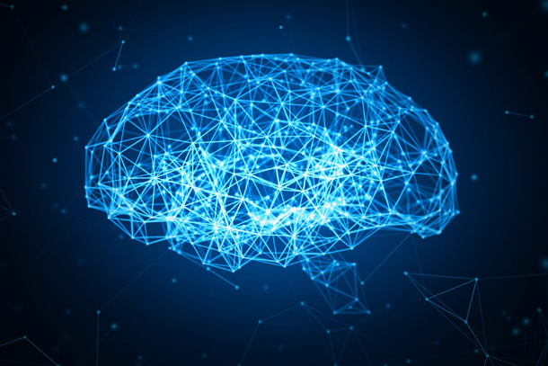 Digital data and network connection of human brain isolated on black background in the form of artificial intelligence for technology.