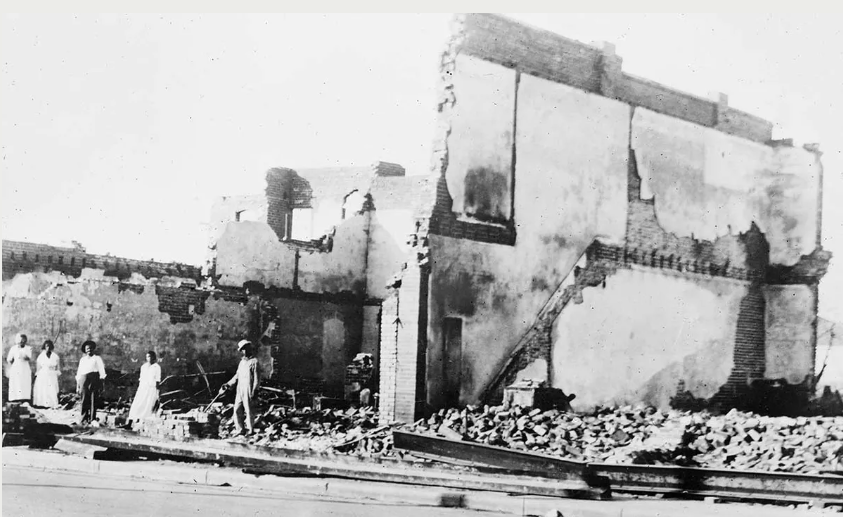 The Woods Building following the Tulsa Massacre in 1921. PHOTO: LIBRARY OF CONGRESS