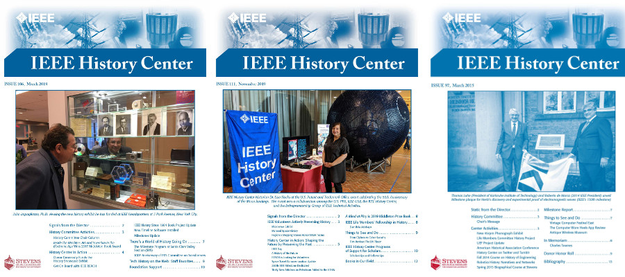 Small images of 3 past History Center newsletter covers.