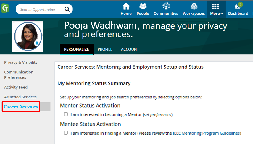 IEEE Mentoring Career Services Activation